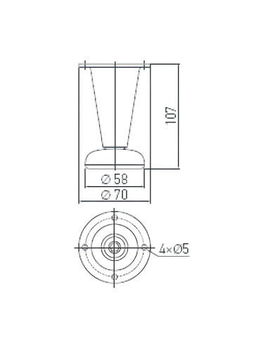 Pied conique acier inox satiné hauteur 107