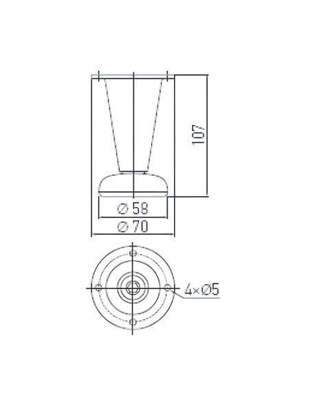 Pied conique acier inox satiné hauteur 107