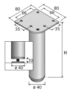 Pied Acier argent diam 40 hauteur 120 2