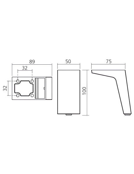 Pied incliné noir hauteur 100