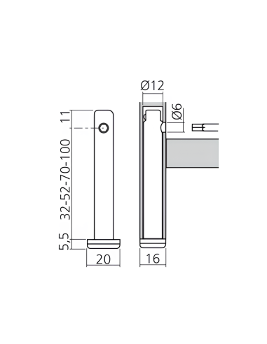 Vérin encastré réglable diam 12 entraxe 100