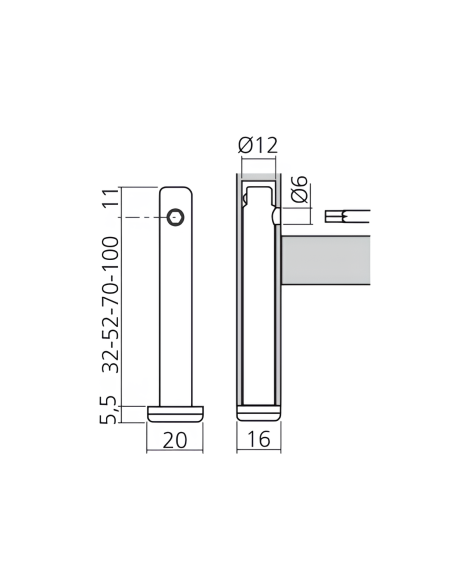 Vérin encastré réglable diam 12 entraxe 100